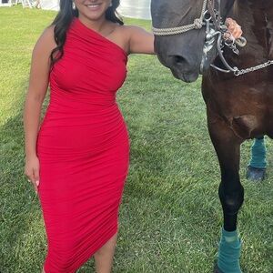 Red one shoulder dress